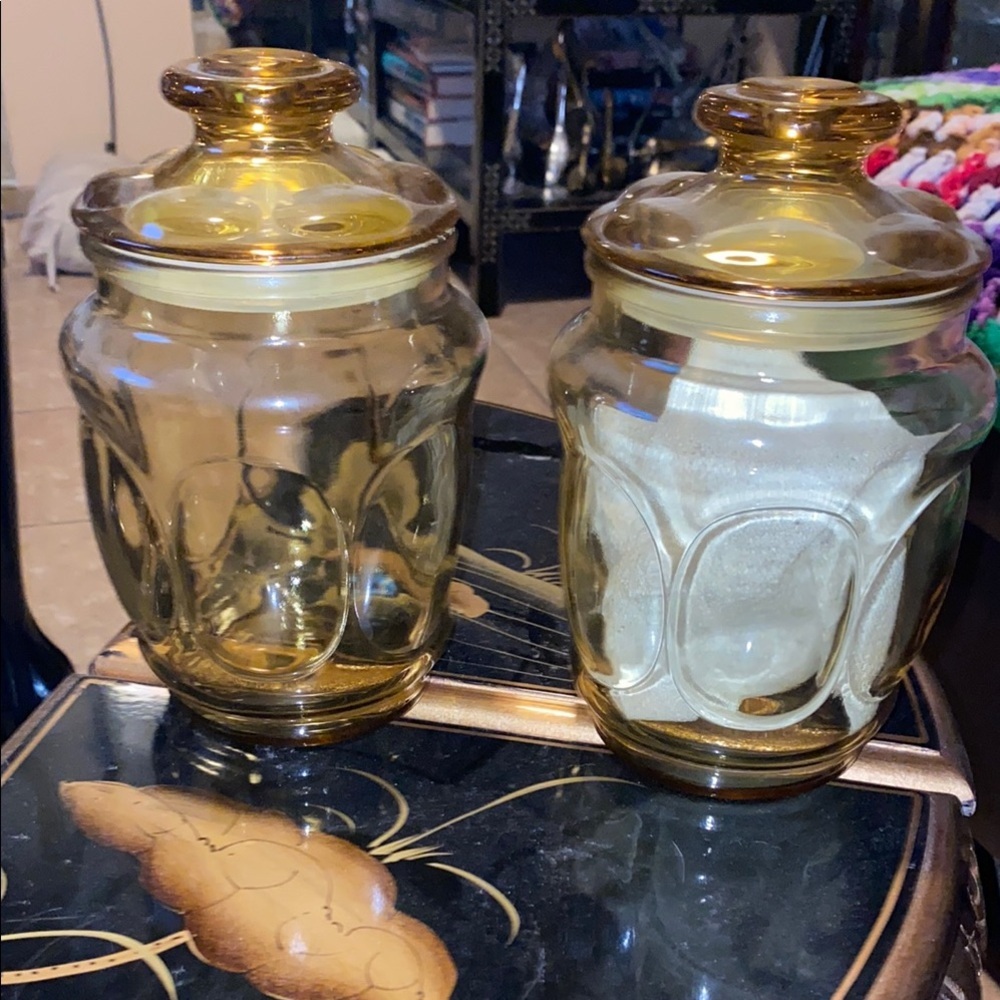 Vintage pair of Amber Glass Canister Set 8”